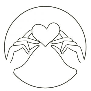 handmade in devon exeter. illustration icon with hands touching a heart